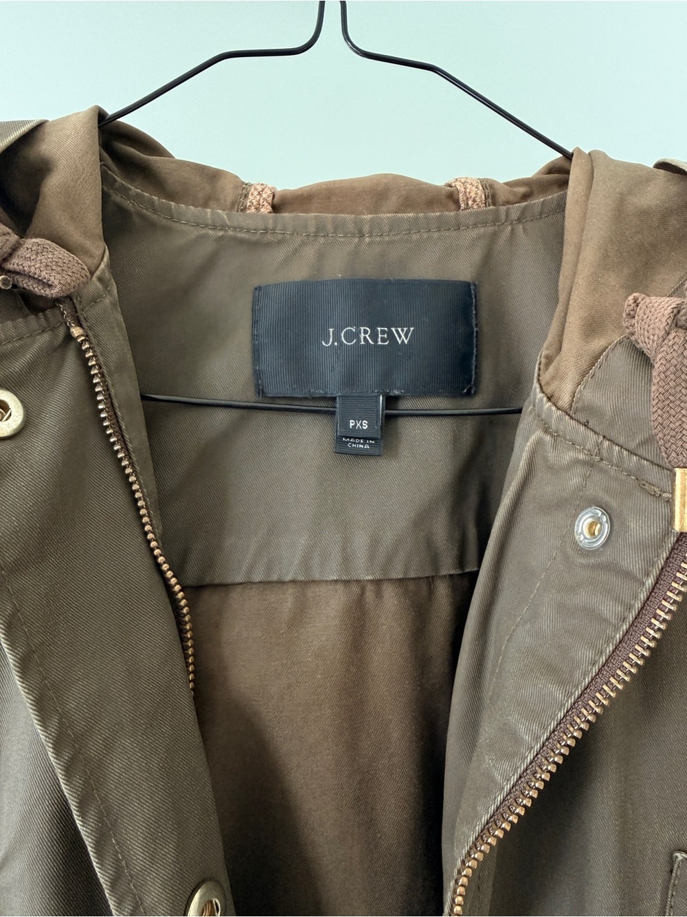 J. Crew Hooded Downtown Field Jacket Olive with Gold Hardware - Picture 3 of 6